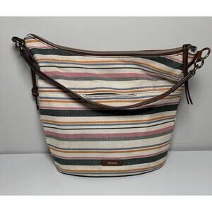 Fossil Tallula Hobo Shoulder Bag Turnlock Bucket Purse Spring Stripe Multicolor